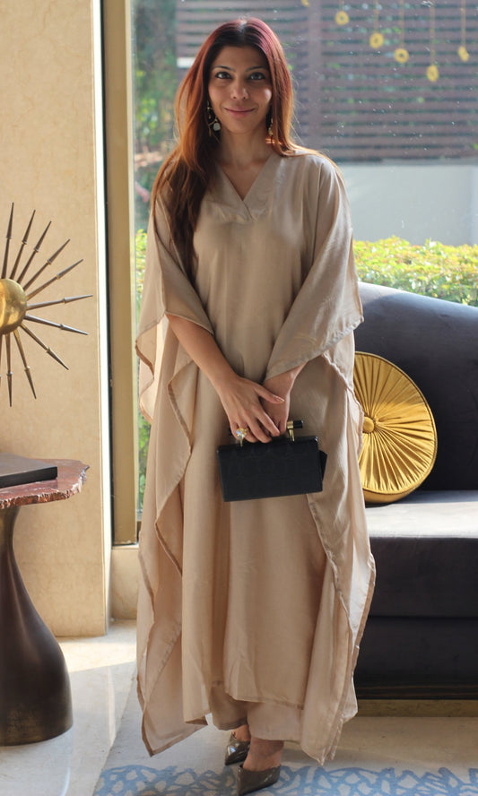 Light Gold Kaftan Style Coord Set - Baareeki