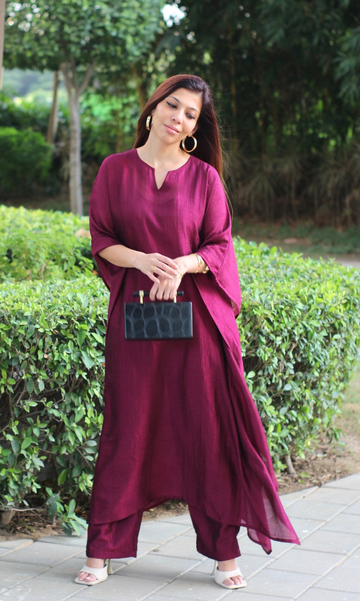 Luxe Wine Kaftan Style Coord Set - Baareeki