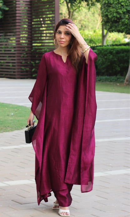 Luxe Wine Kaftan Style Coord Set - Baareeki