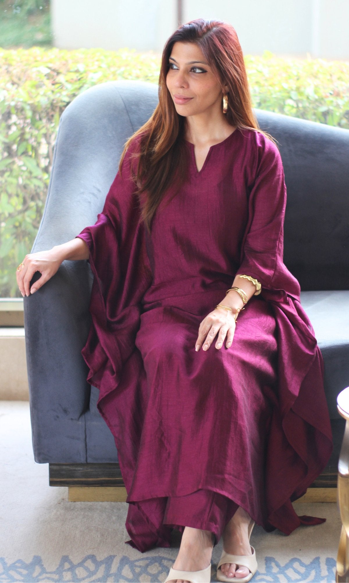 Luxe Wine Kaftan Style Coord Set - Baareeki