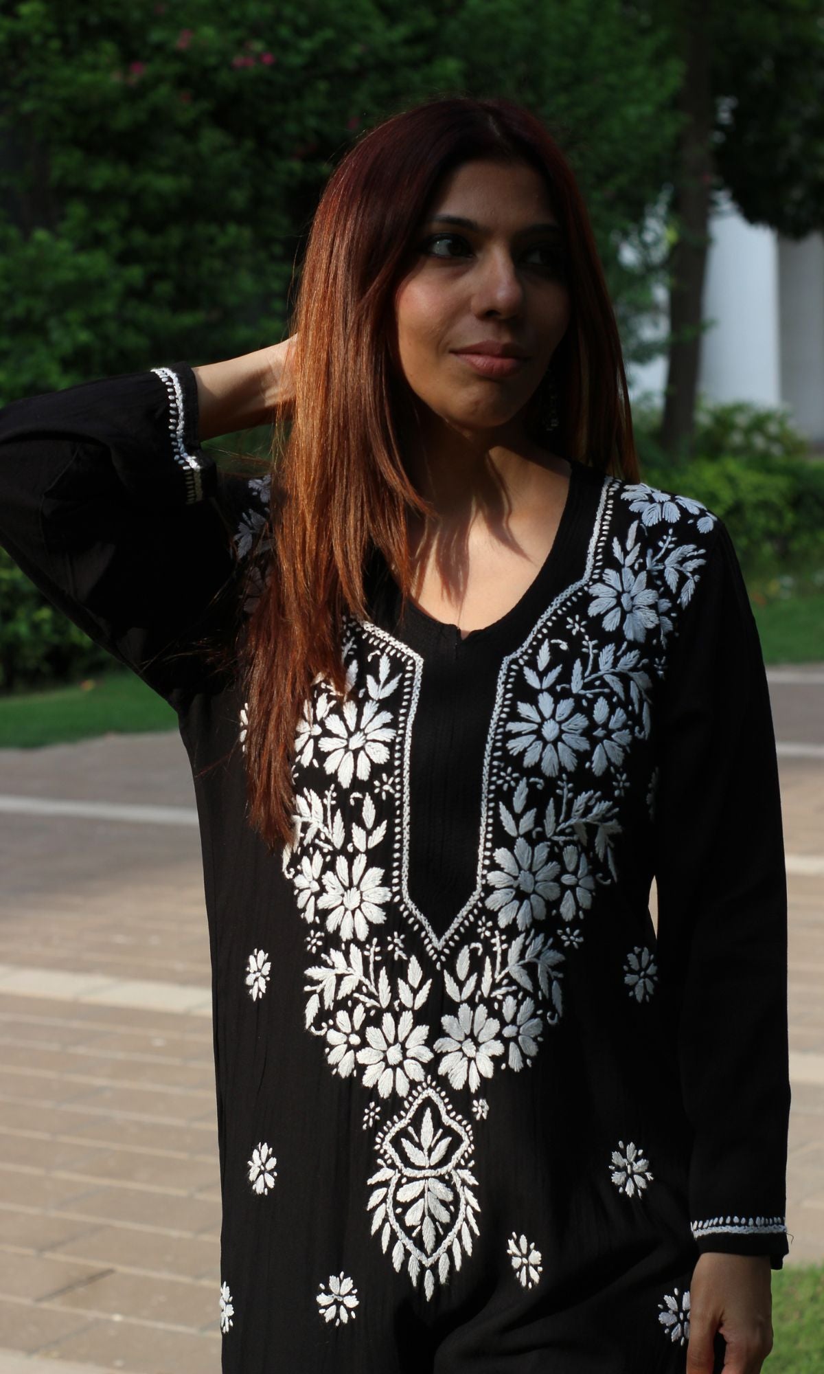 Modal Black and White Handwork Chikankari Kurta - Baareeki