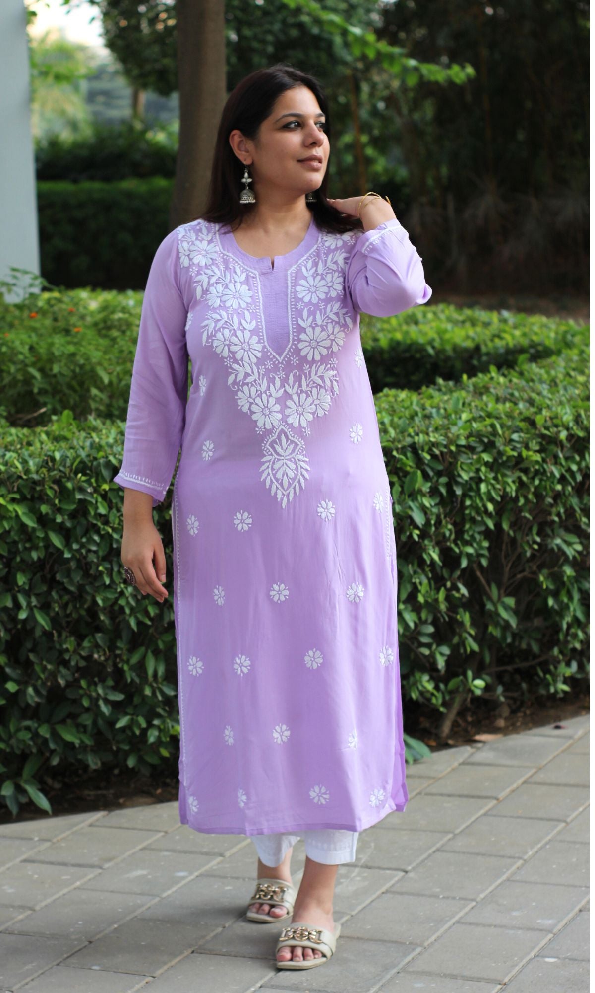purple chikankari dress Suhani Viscose Chikankari Straight Kurti - Purple