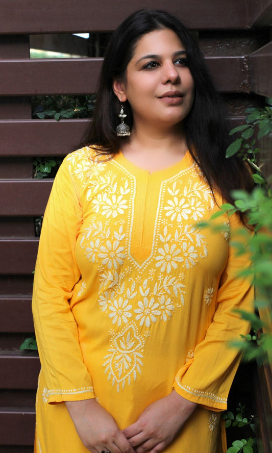 Modal Yellow Chikankari Kurta - Baareeki