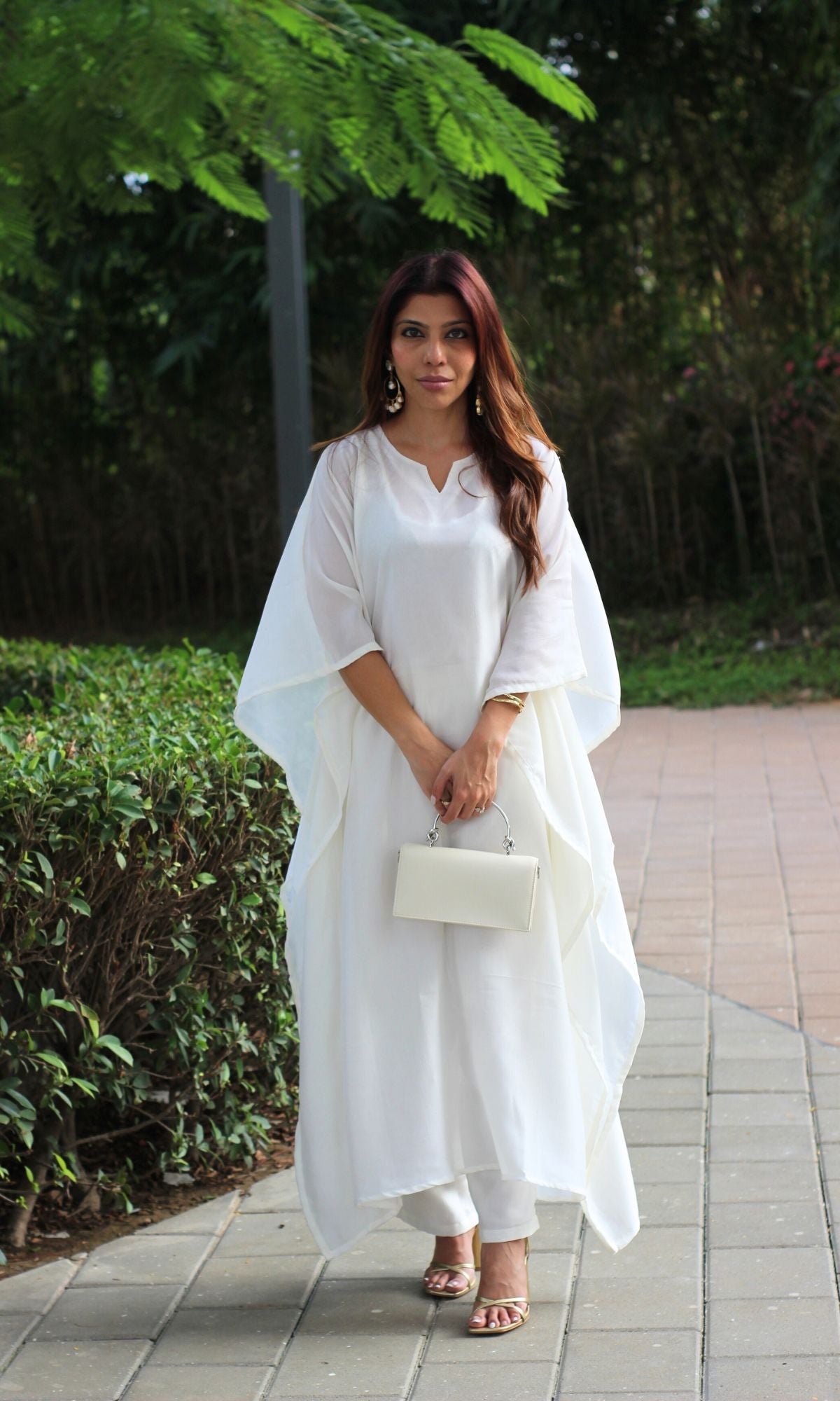 white kaftan dress Pearl White Kaftan Style Coord Set – Baareeki