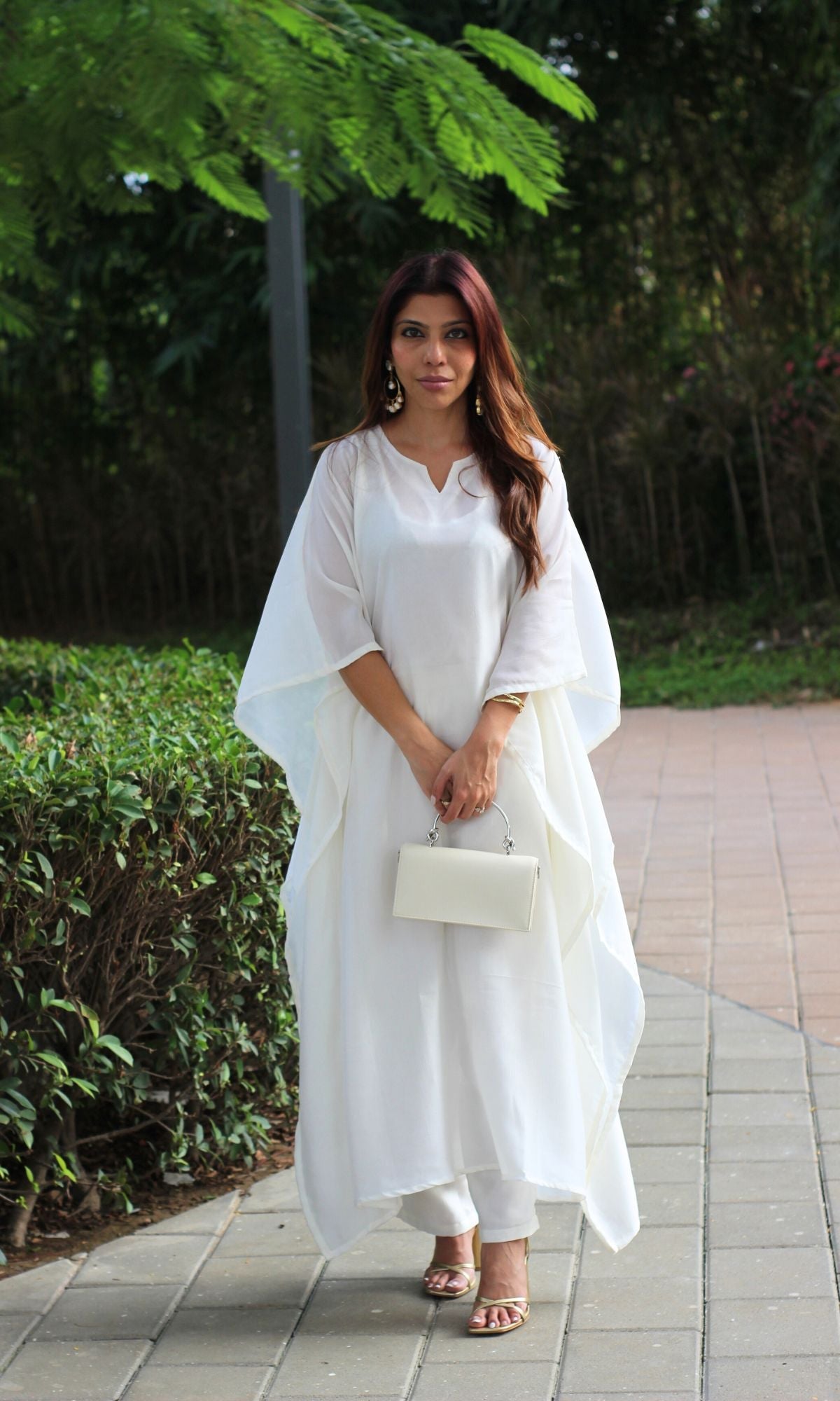 Pearl White Kaftan Style Coord Set - Baareeki