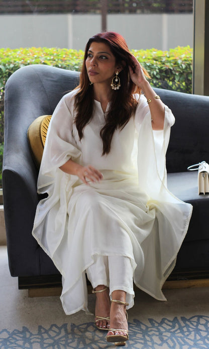 Pearl White Kaftan Style Coord Set - Baareeki