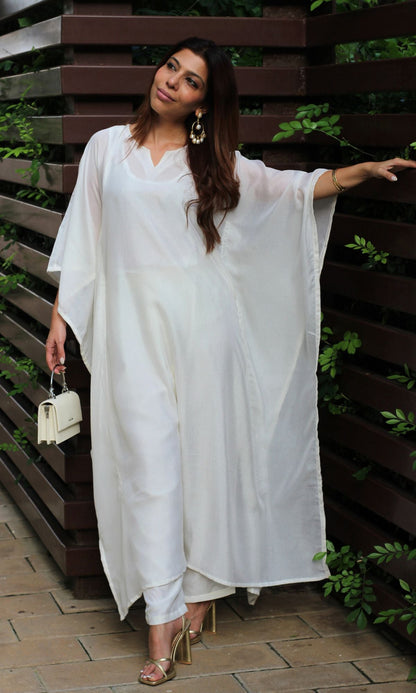 Pearl White Kaftan Style Coord Set - Baareeki