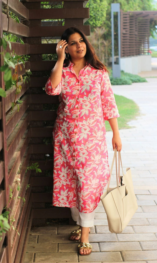 Pink Floral Long Shirt - Baareeki