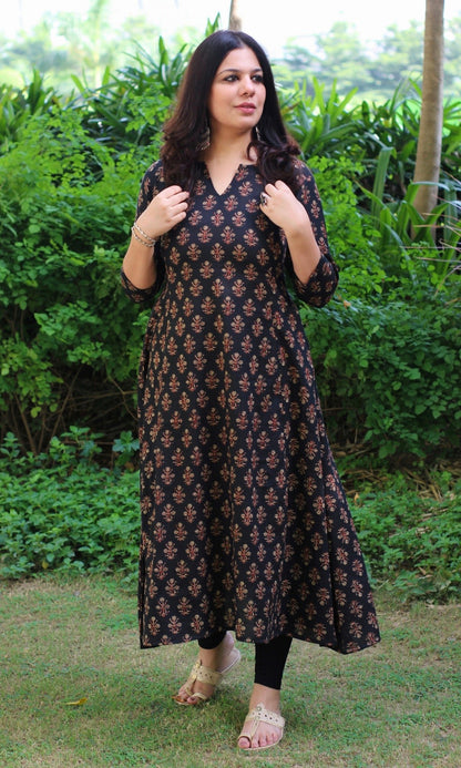 Cotton Black Kali Kurta - Baareeki