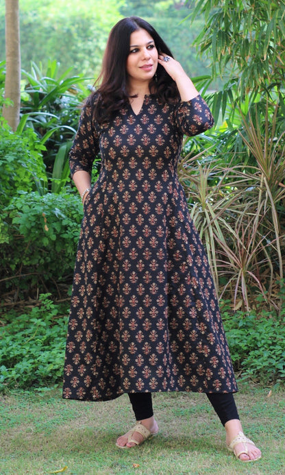 Cotton Black Kali Kurta - Baareeki