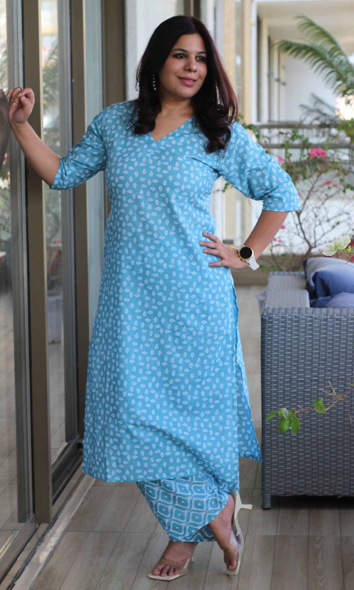 Cotton Block Print Blue Kurta and Pants - Baareeki