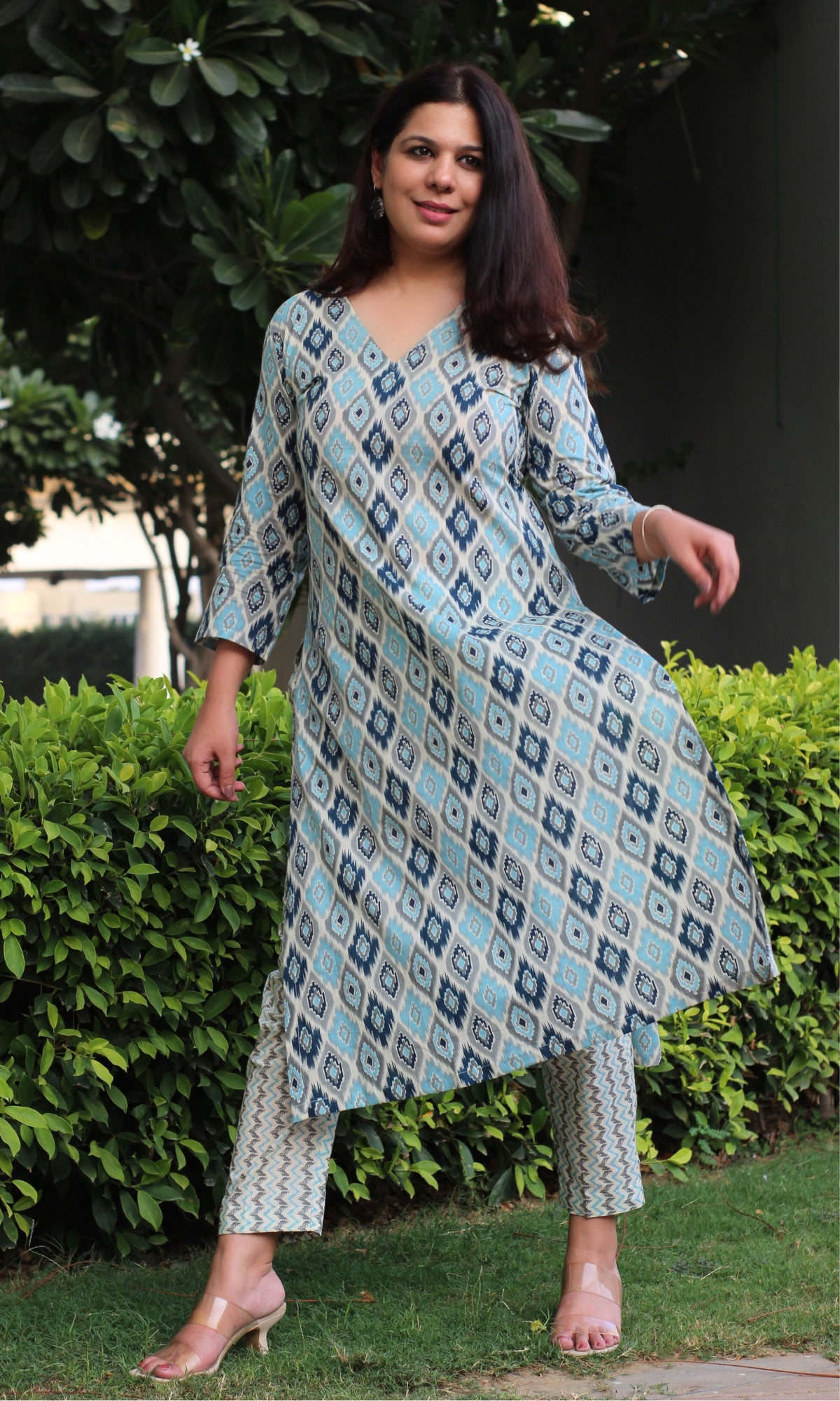 Cotton Block Print Blue Kurta and Pants - Baareeki