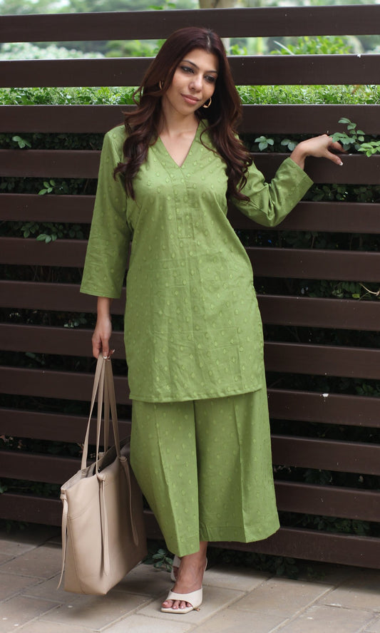 Cotton Dobby Green Coord Set - Baareeki