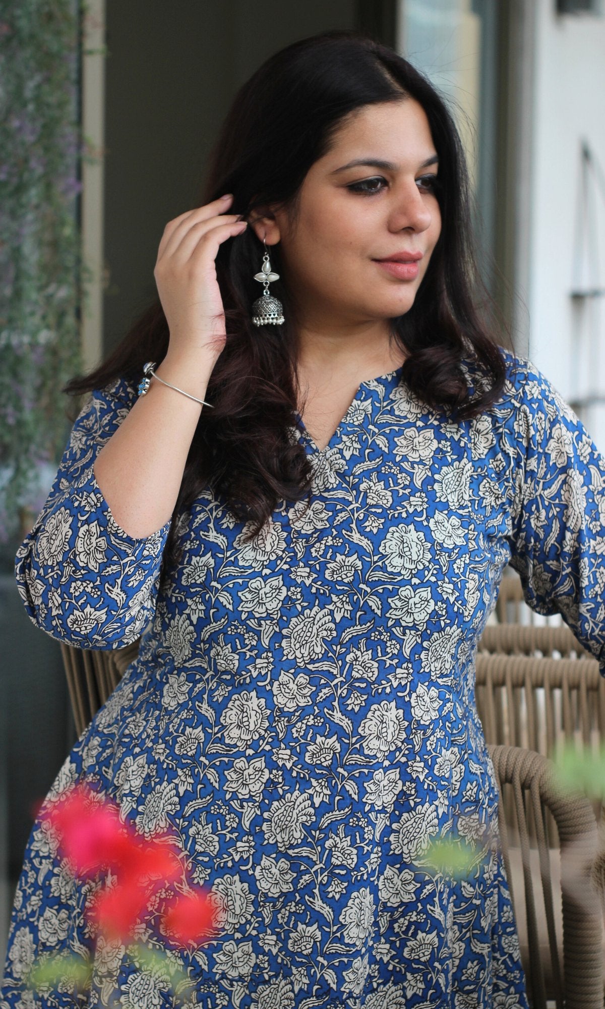 Cotton Handblock Kalamkari Blue Kurta - Baareeki