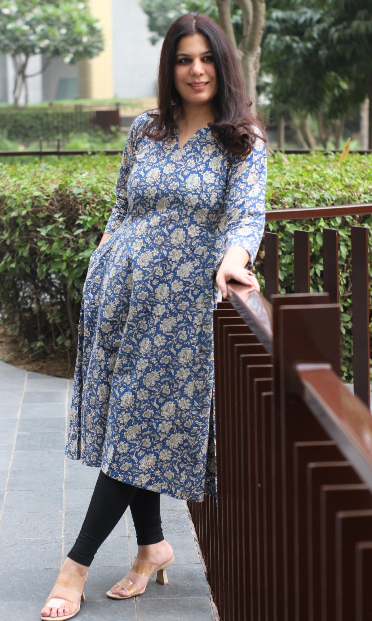 Cotton Handblock Kalamkari Blue Kurta - Baareeki