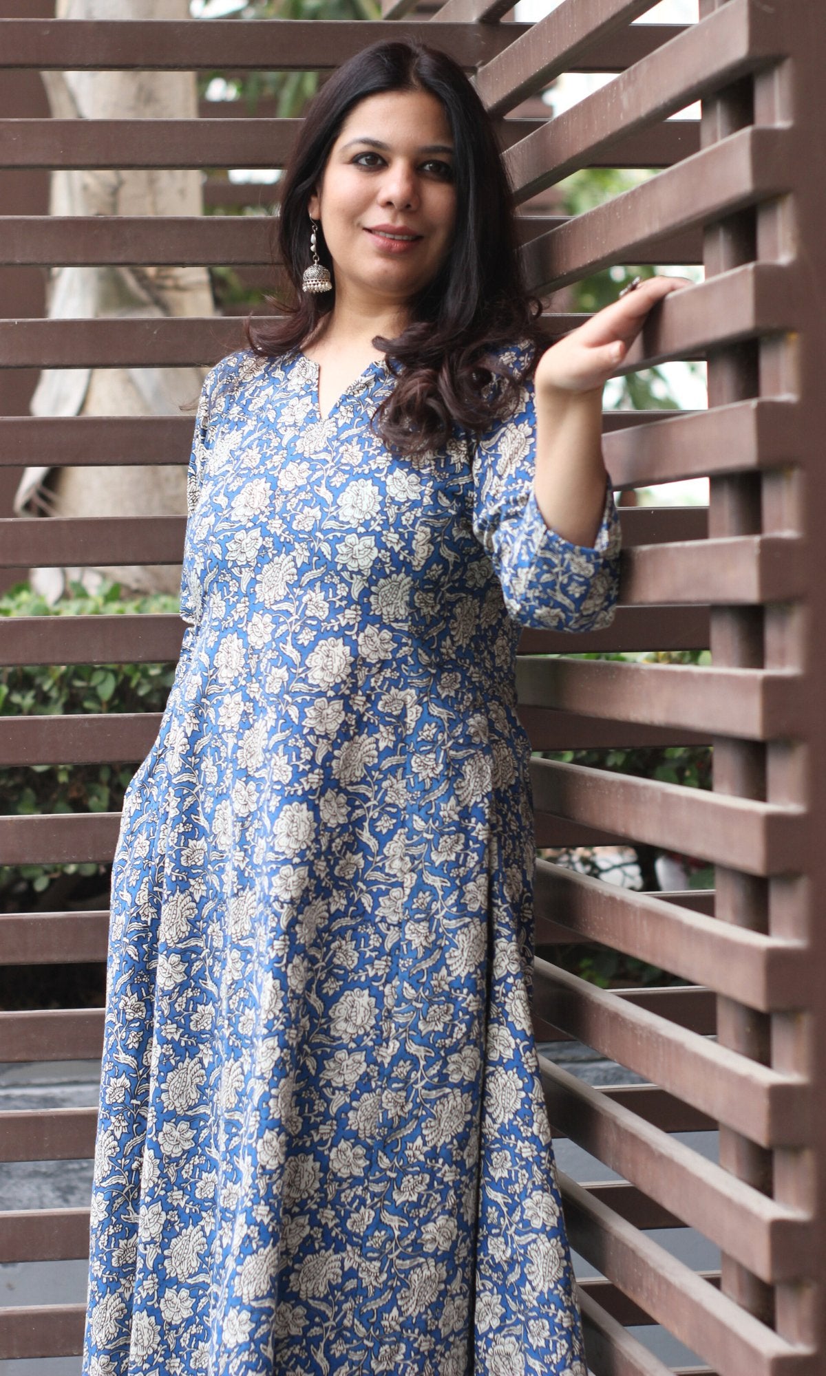 Cotton Handblock Kalamkari Blue Kurta - Baareeki