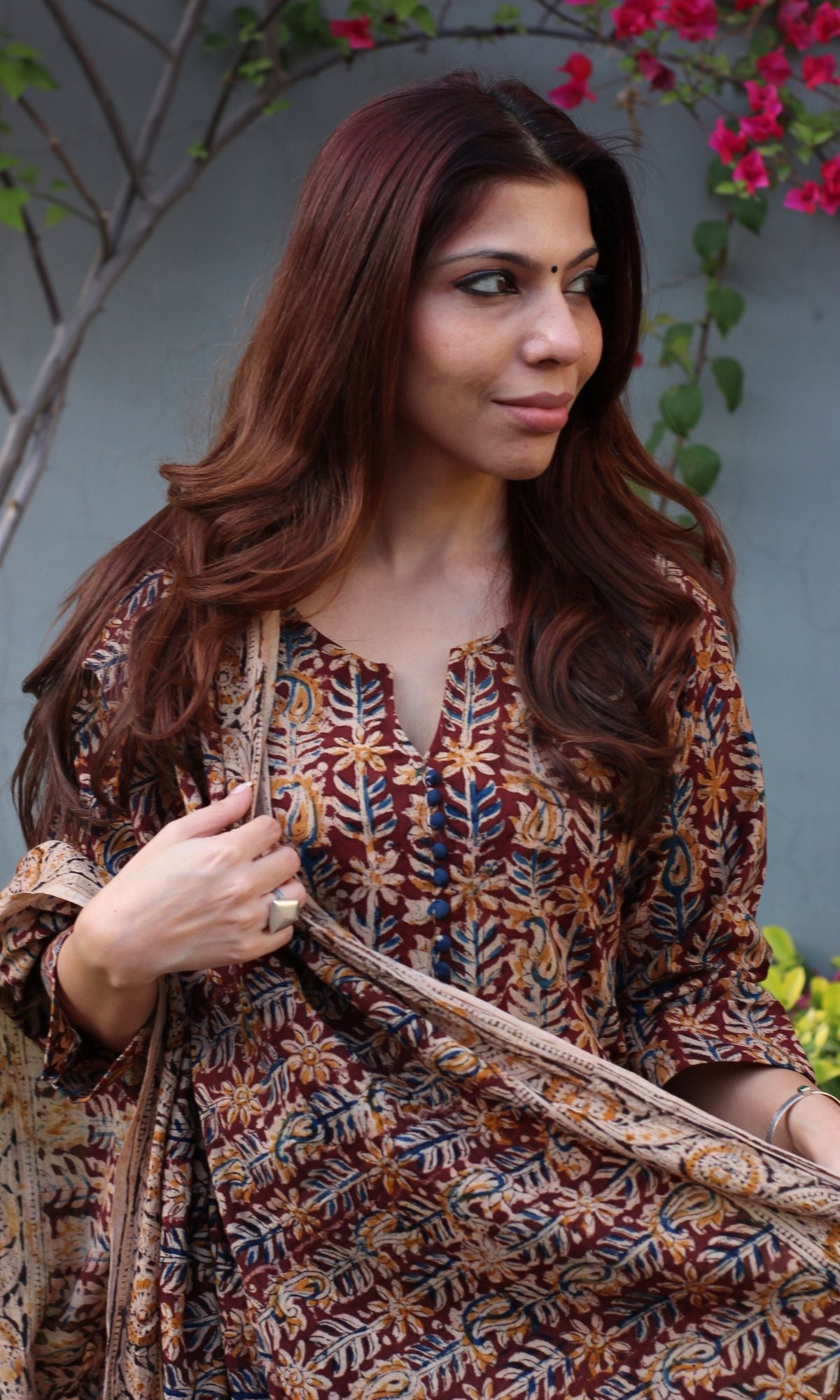 Dark Wine Handblock Print Kalamkari Kurta