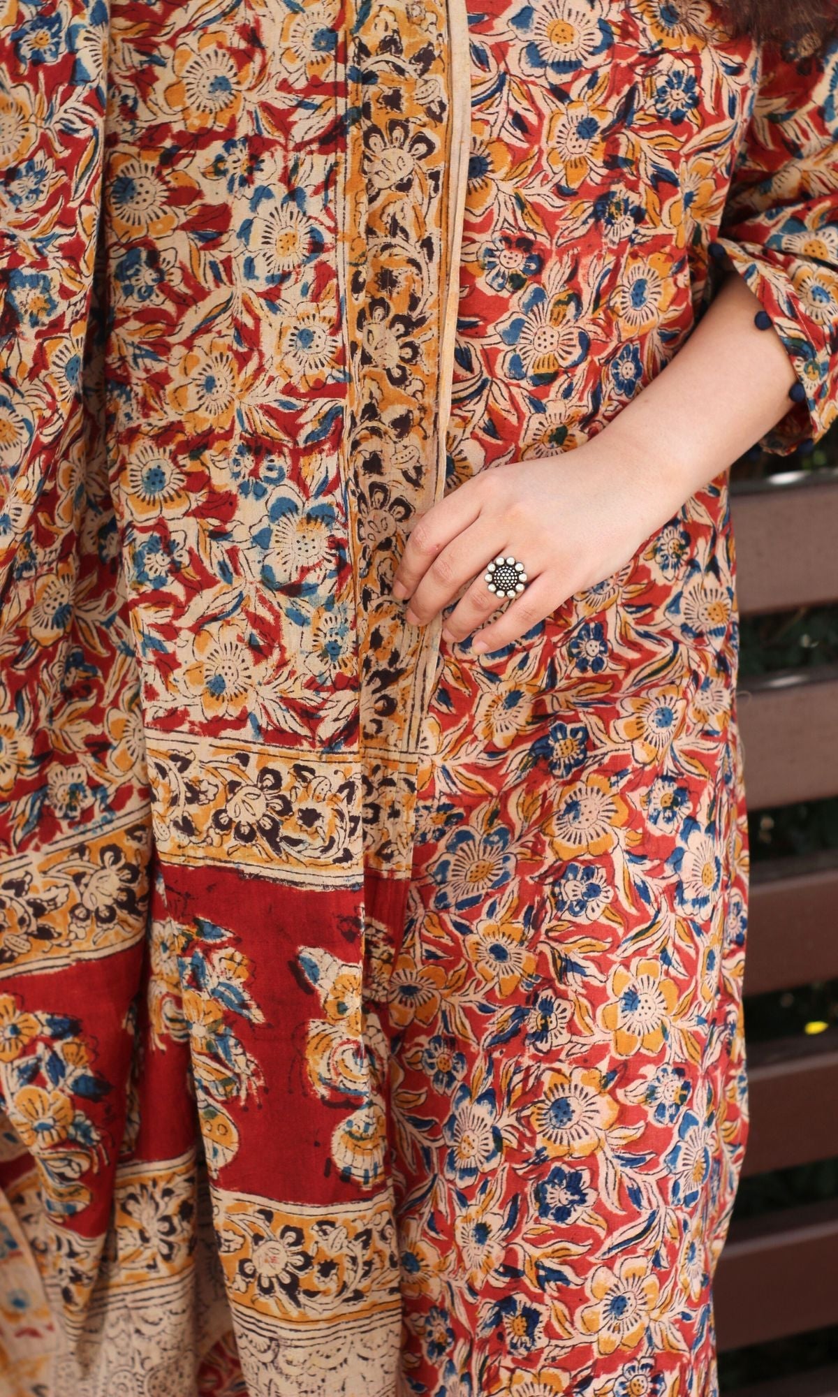 Cotton Handblock Kalamkari Red Kurta and Dupatta - Baareeki