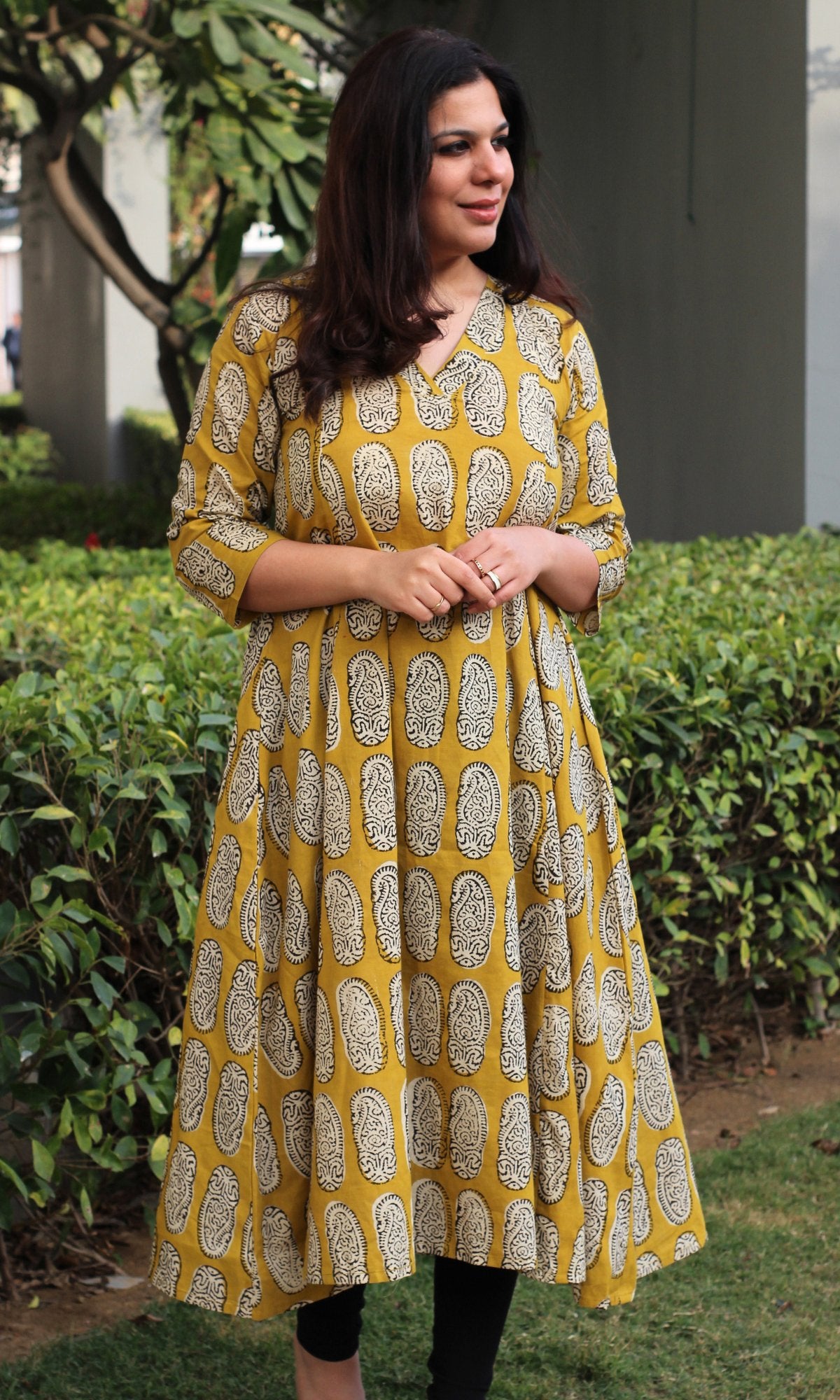 Yellow - Kalamkari Printed Cotton Long Kurta
