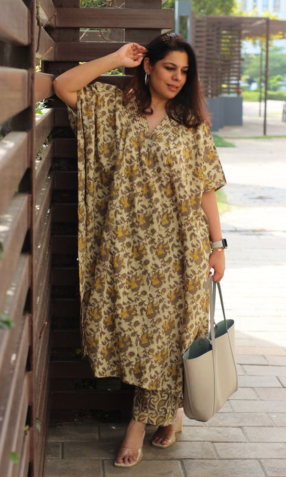 Cotton Handblock Vanaspati Ajrakh Kaftan Style Coord Set - Baareeki