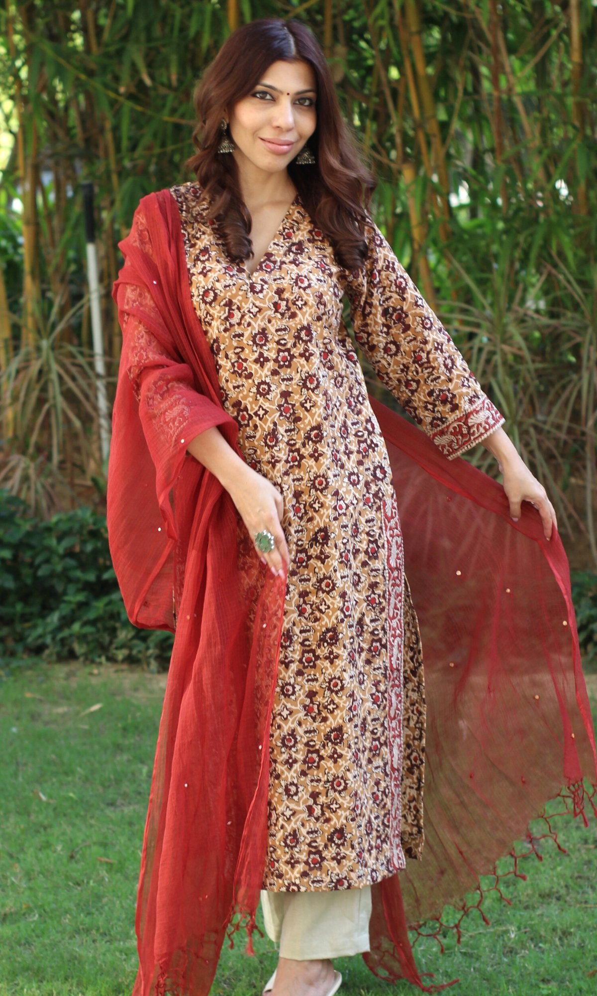 Cotton Kalamkari Beige Kurta (Dupatta optional) - Baareeki