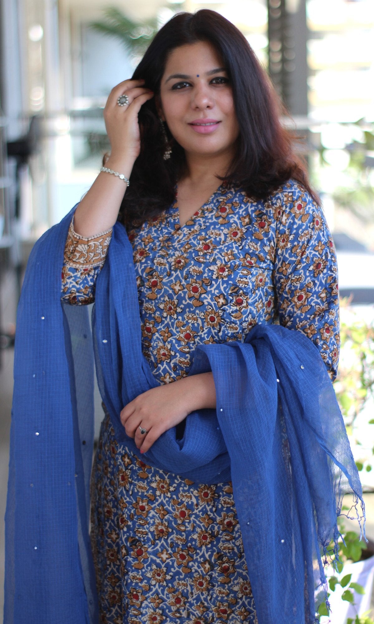 Cotton Kalamkari Blue Kurta (Dupatta optional) - Baareeki