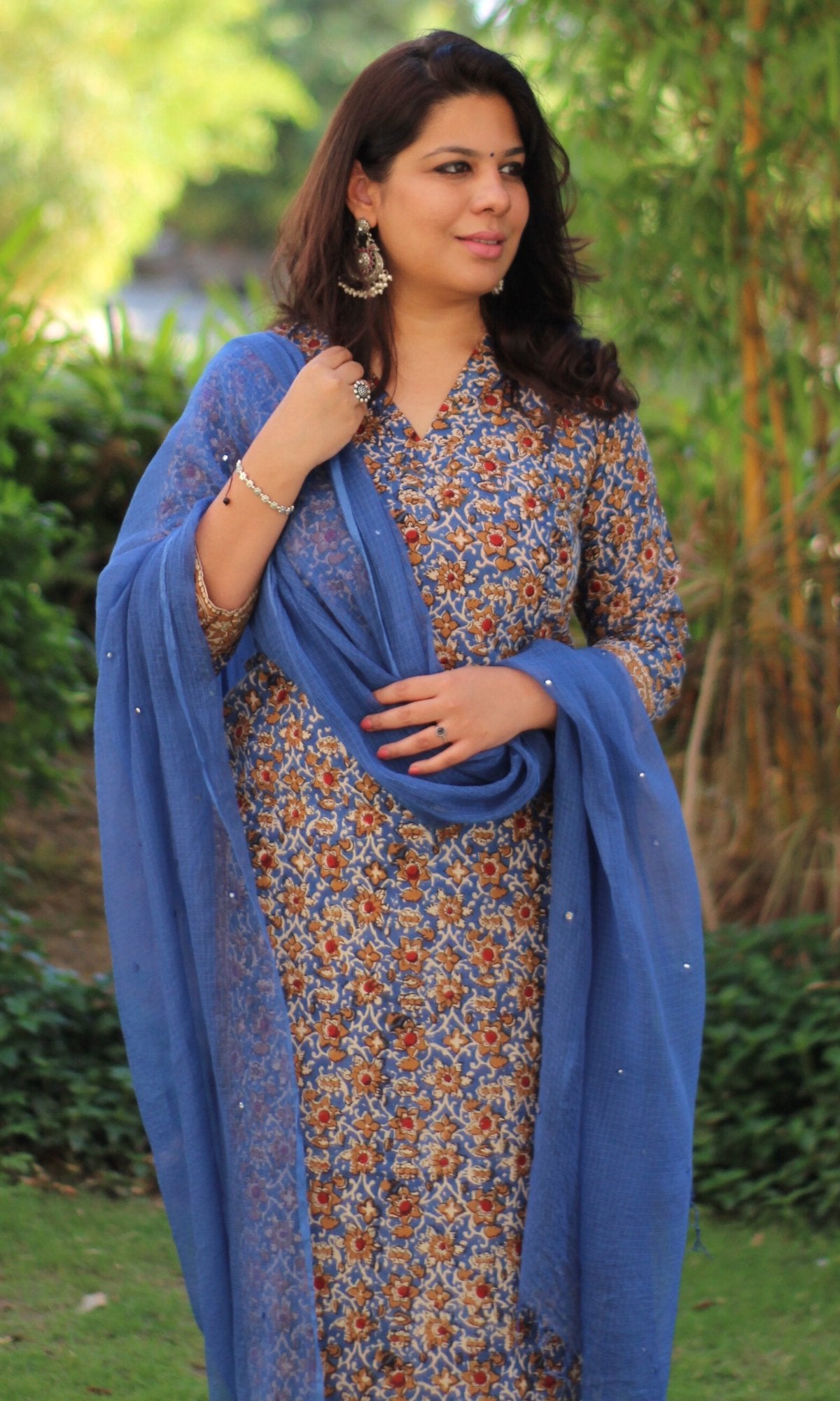 Cotton Kalamkari Blue Kurta (Dupatta optional) - Baareeki