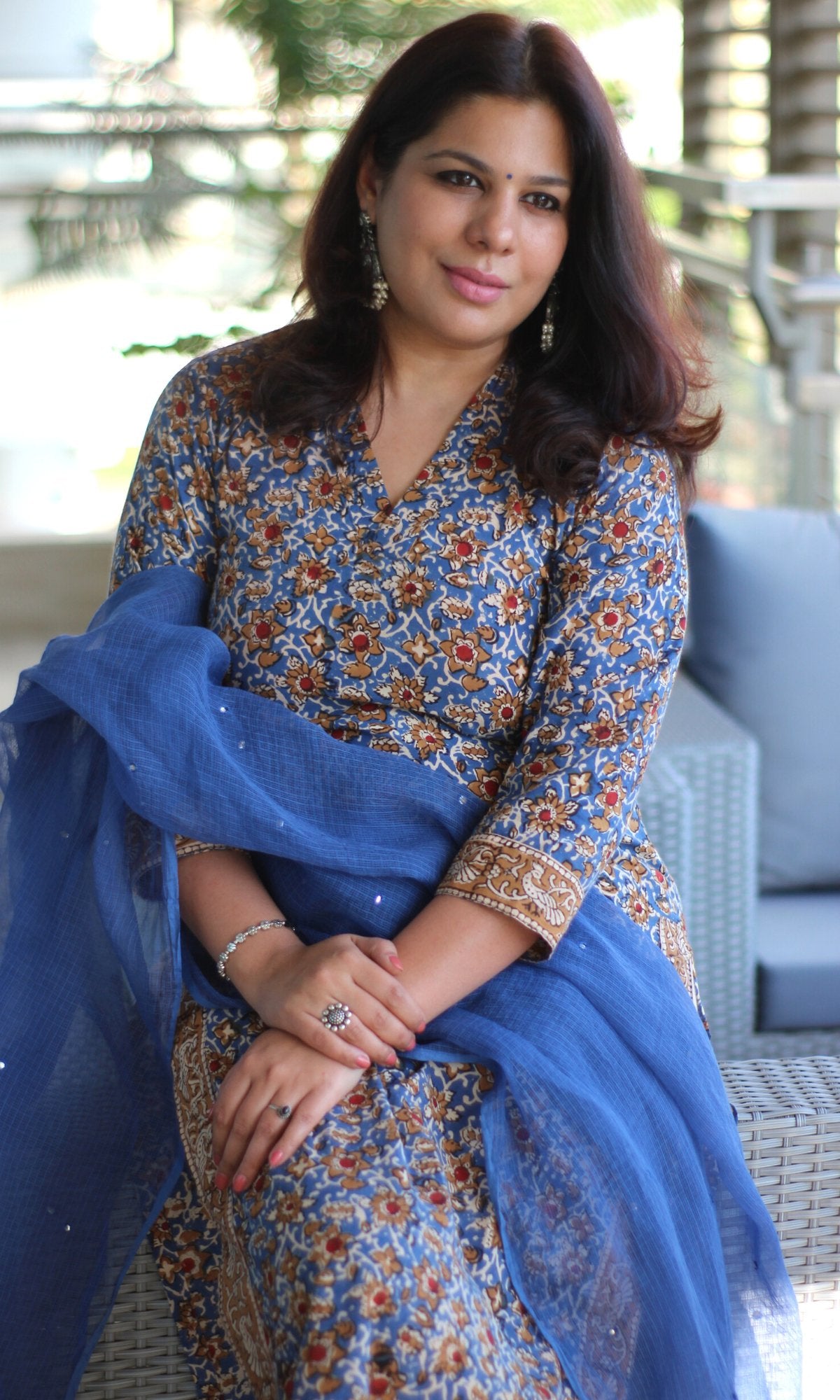 Cotton Kalamkari Blue Kurta (Dupatta optional) - Baareeki