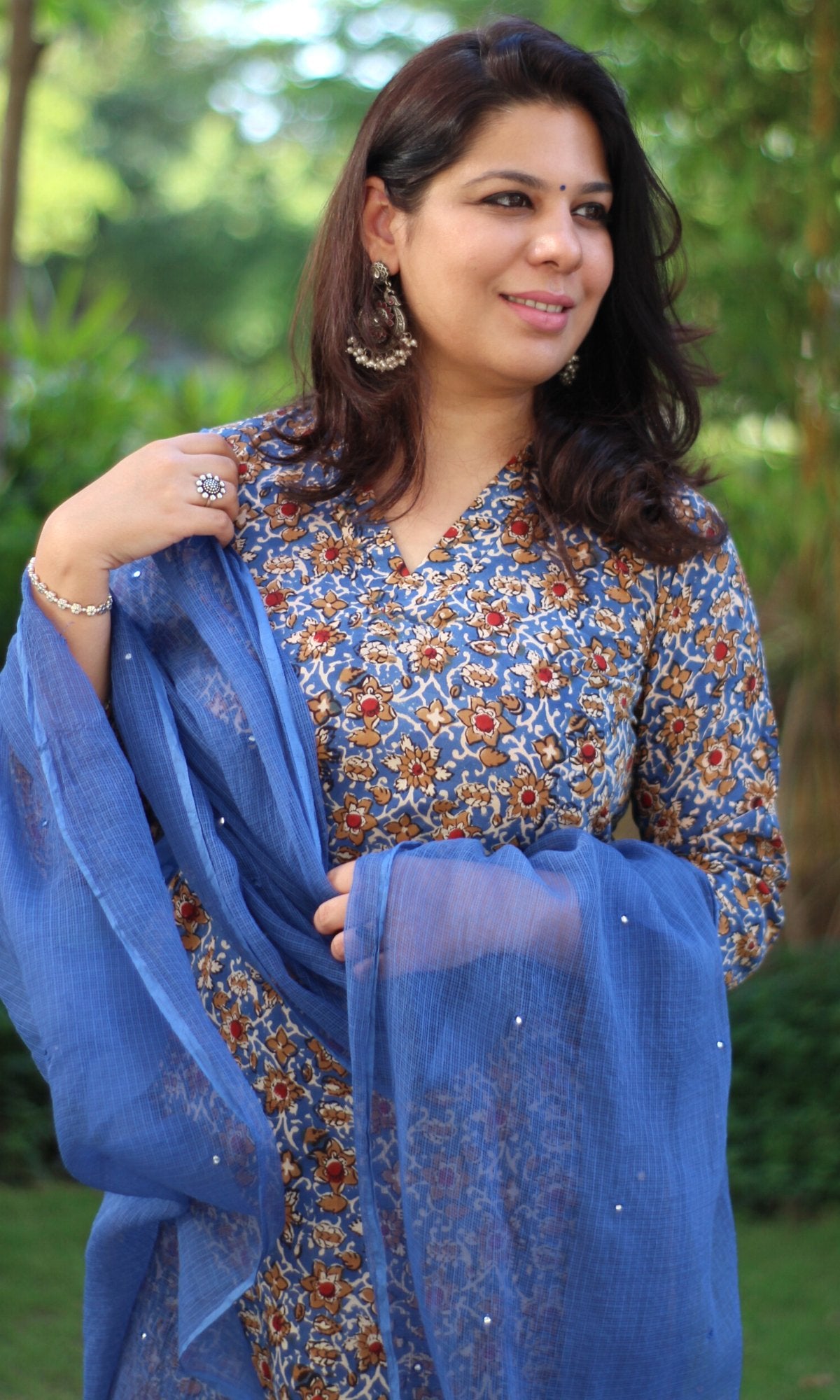 Cotton Kalamkari Blue Kurta (Dupatta optional) - Baareeki