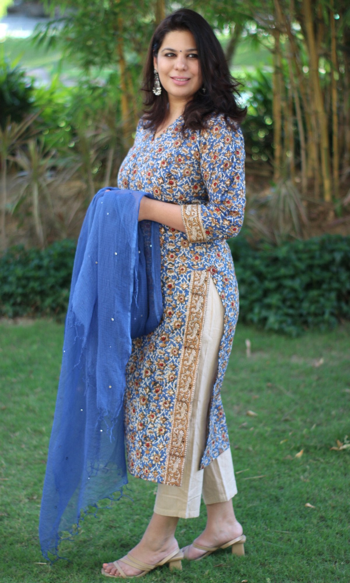 Cotton Kalamkari Blue Kurta (Dupatta optional) - Baareeki