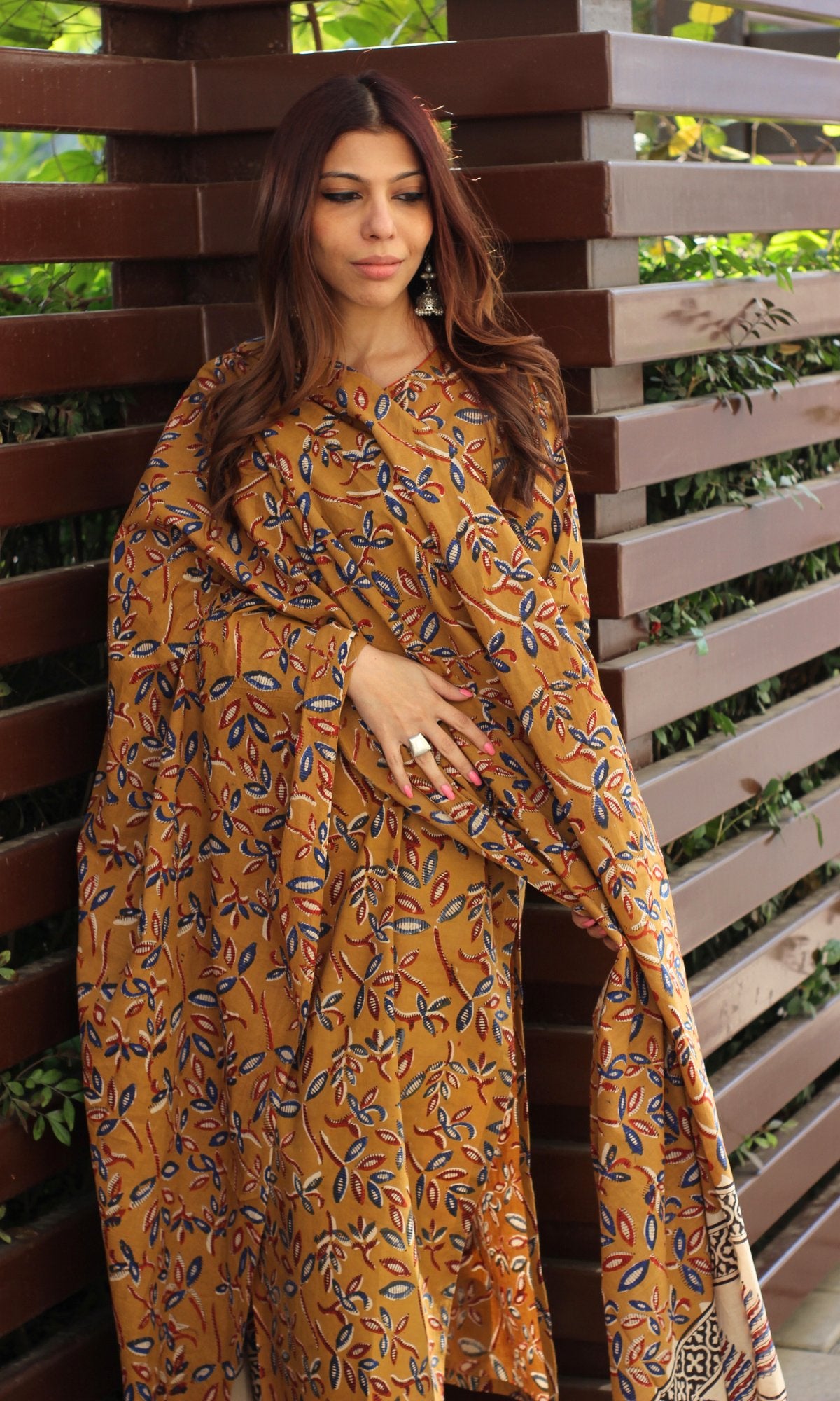 Cotton Kalamkari Earthy Mustard Kurta and Dupatta - Baareeki