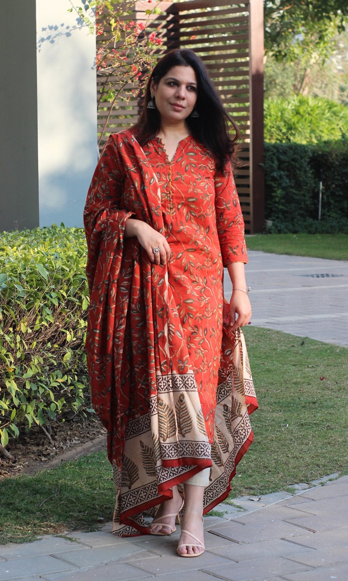 Cotton Kalamkari Earthy Red Kurta and Dupatta - Baareeki