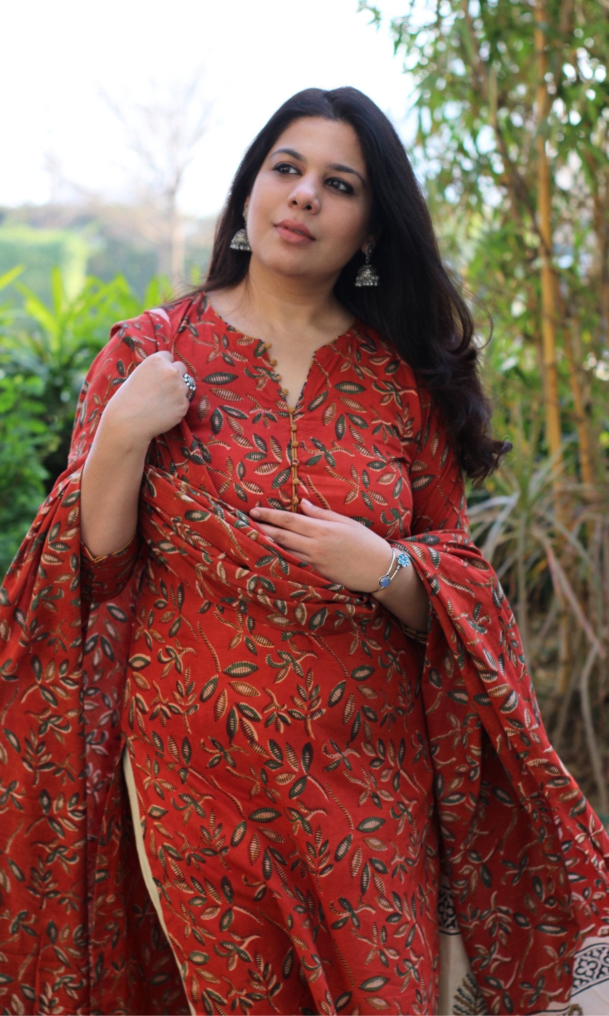 Cotton Kalamkari Earthy Red Kurta and Dupatta - Baareeki