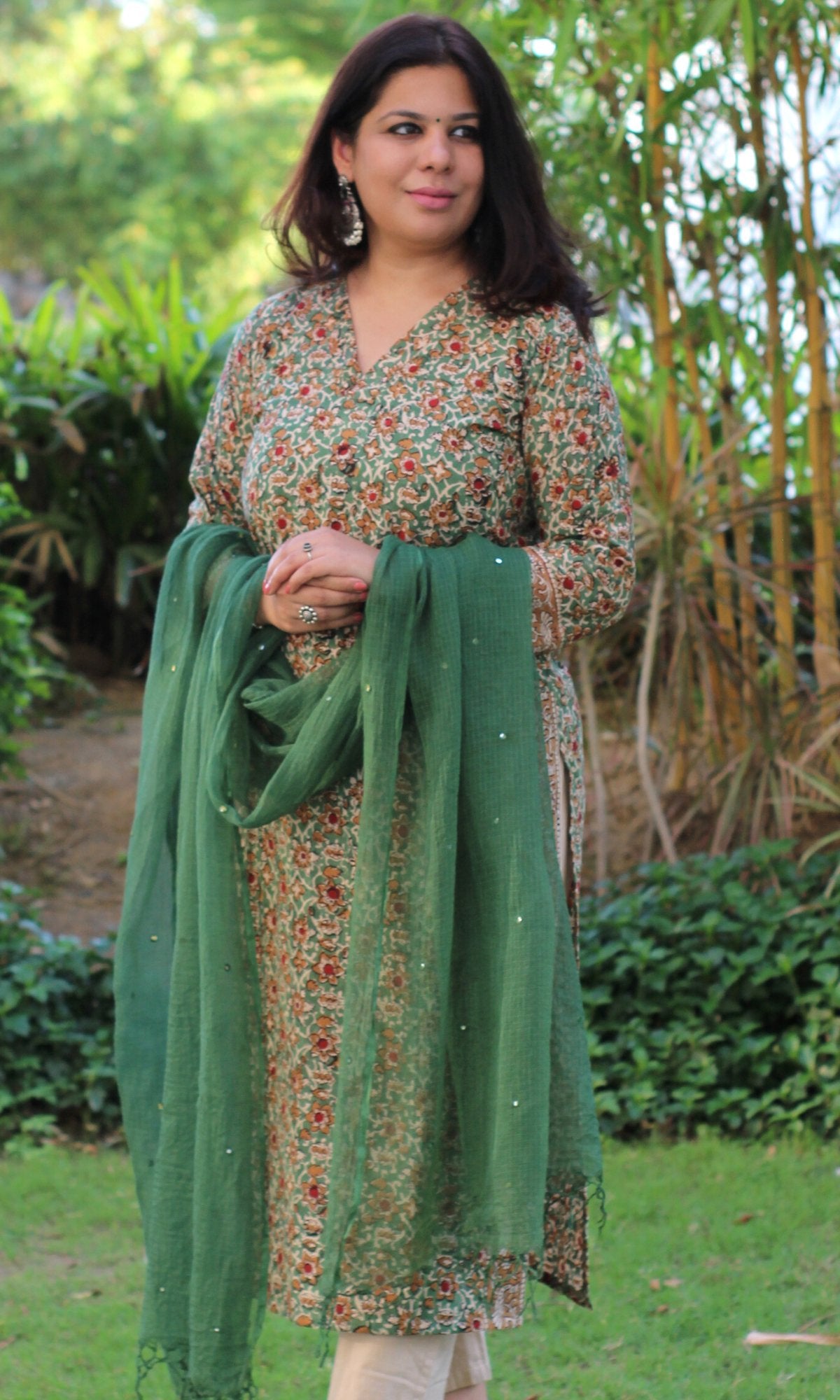 Cotton Kalamkari Green Kurta (Dupatta optional) - Baareeki