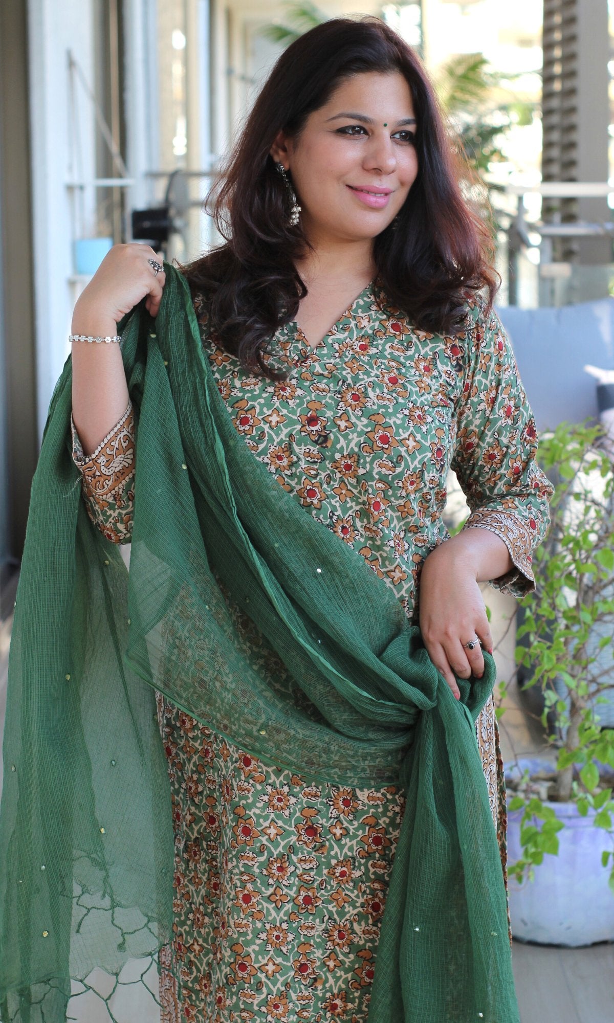 Cotton Kalamkari Green Kurta (Dupatta optional) - Baareeki