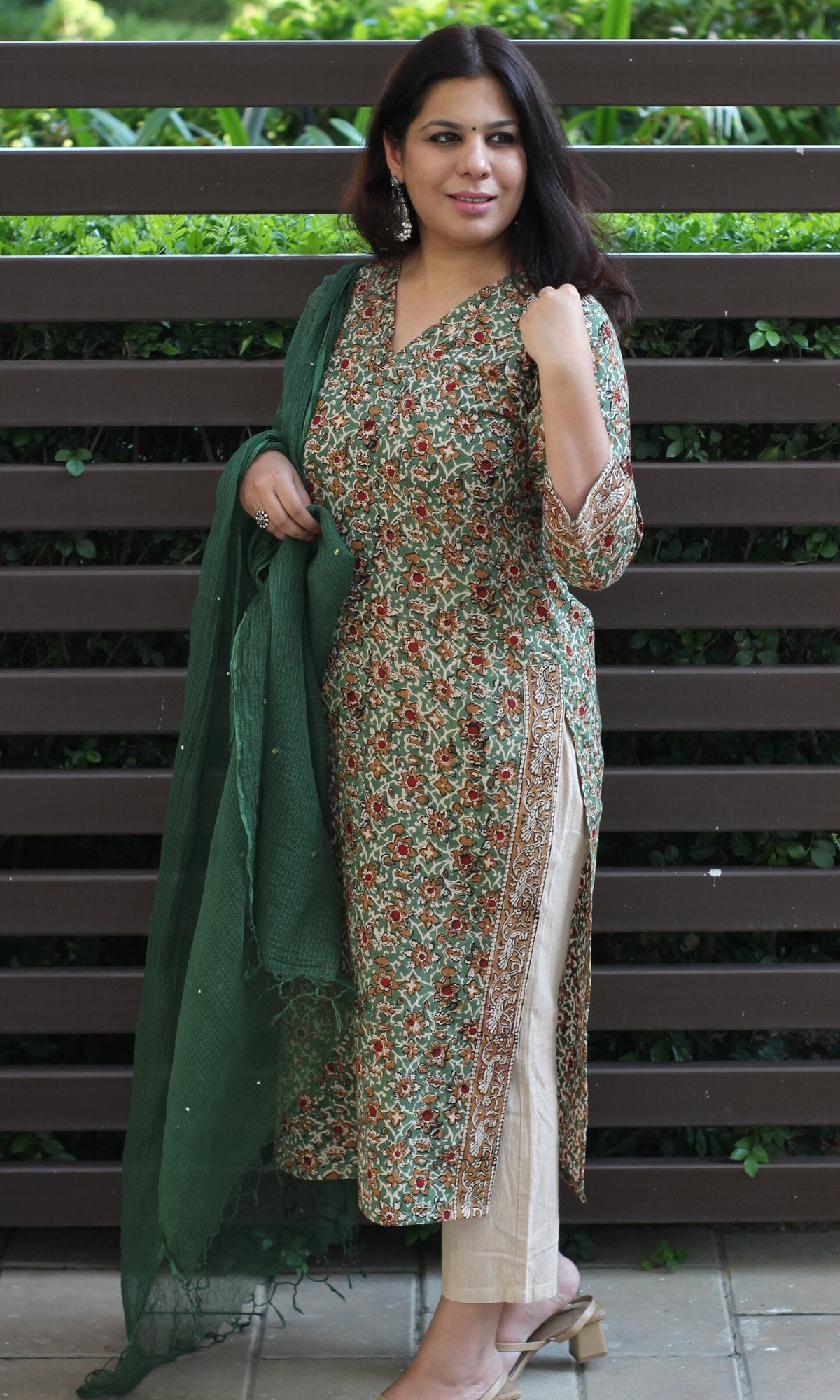 Cotton Kalamkari Green Kurta (Dupatta optional) - Baareeki