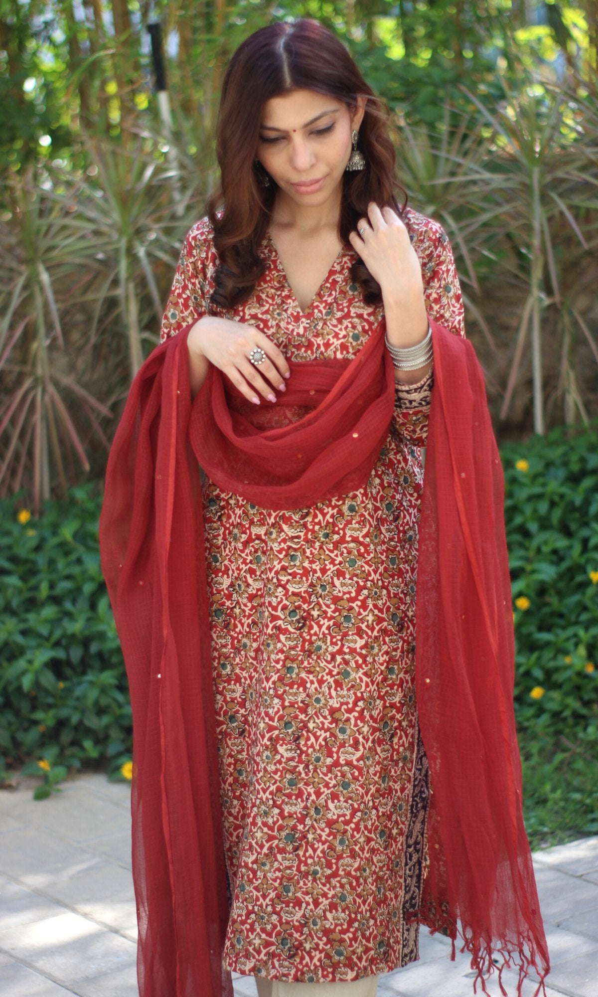 Cotton Kalamkari Red Kurta (Dupatta optional) - Baareeki