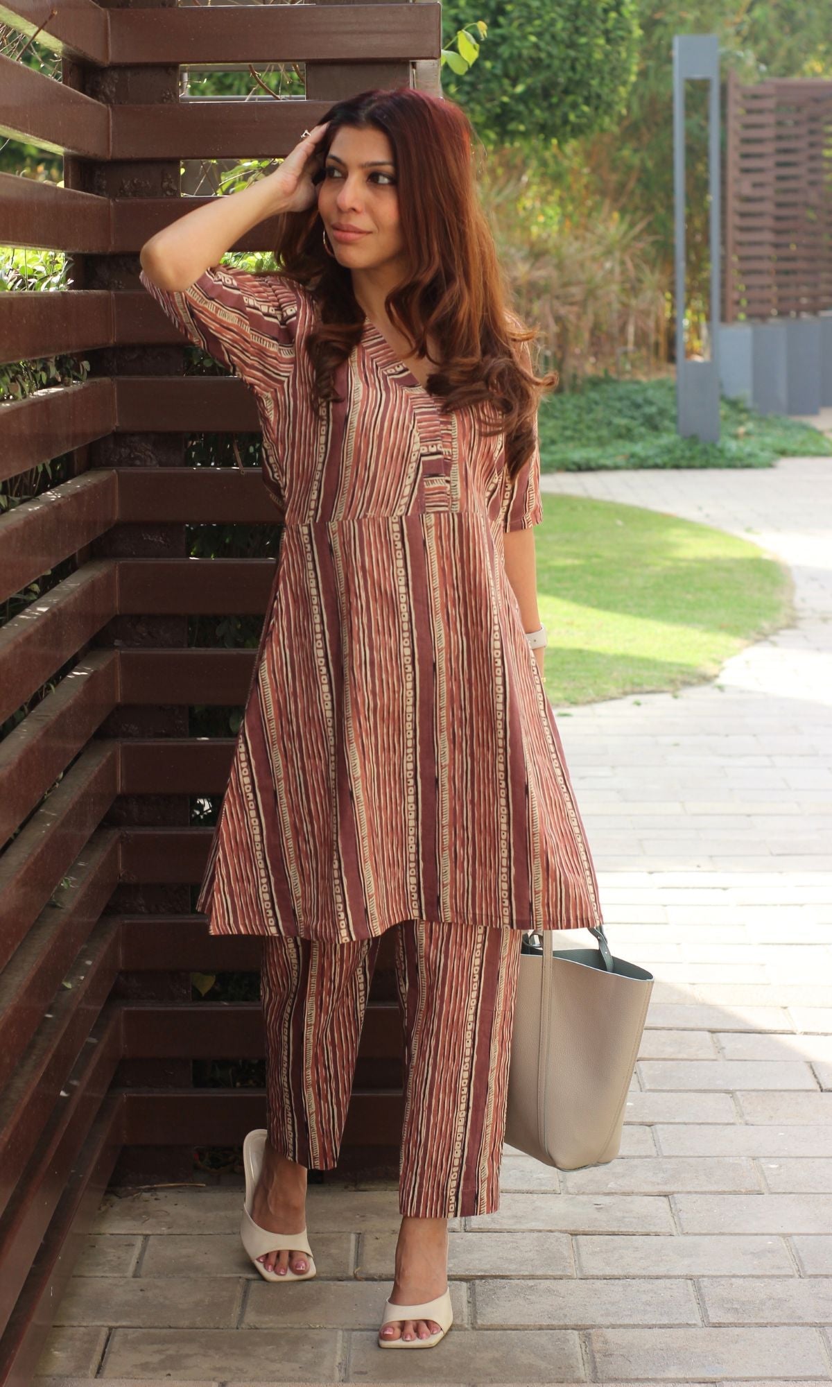 Cotton Vanaspati Ajrakh Red A-line Coord Set