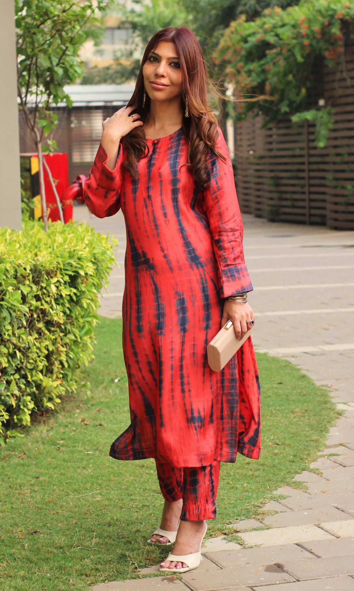 Modal Silk Coral Red Tie and Dye Coord Set - Baareeki