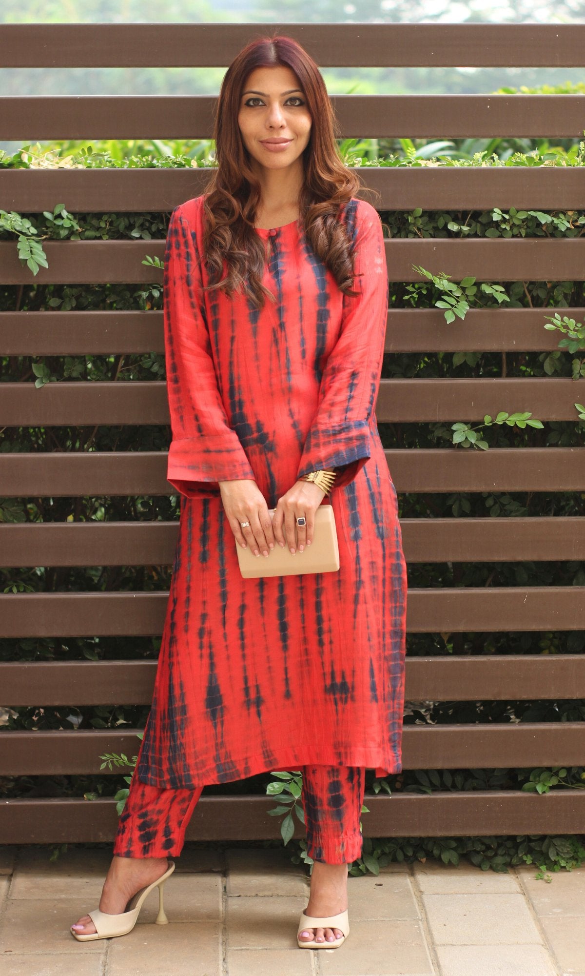Modal Silk Coral Red Tie and Dye Coord Set - Baareeki