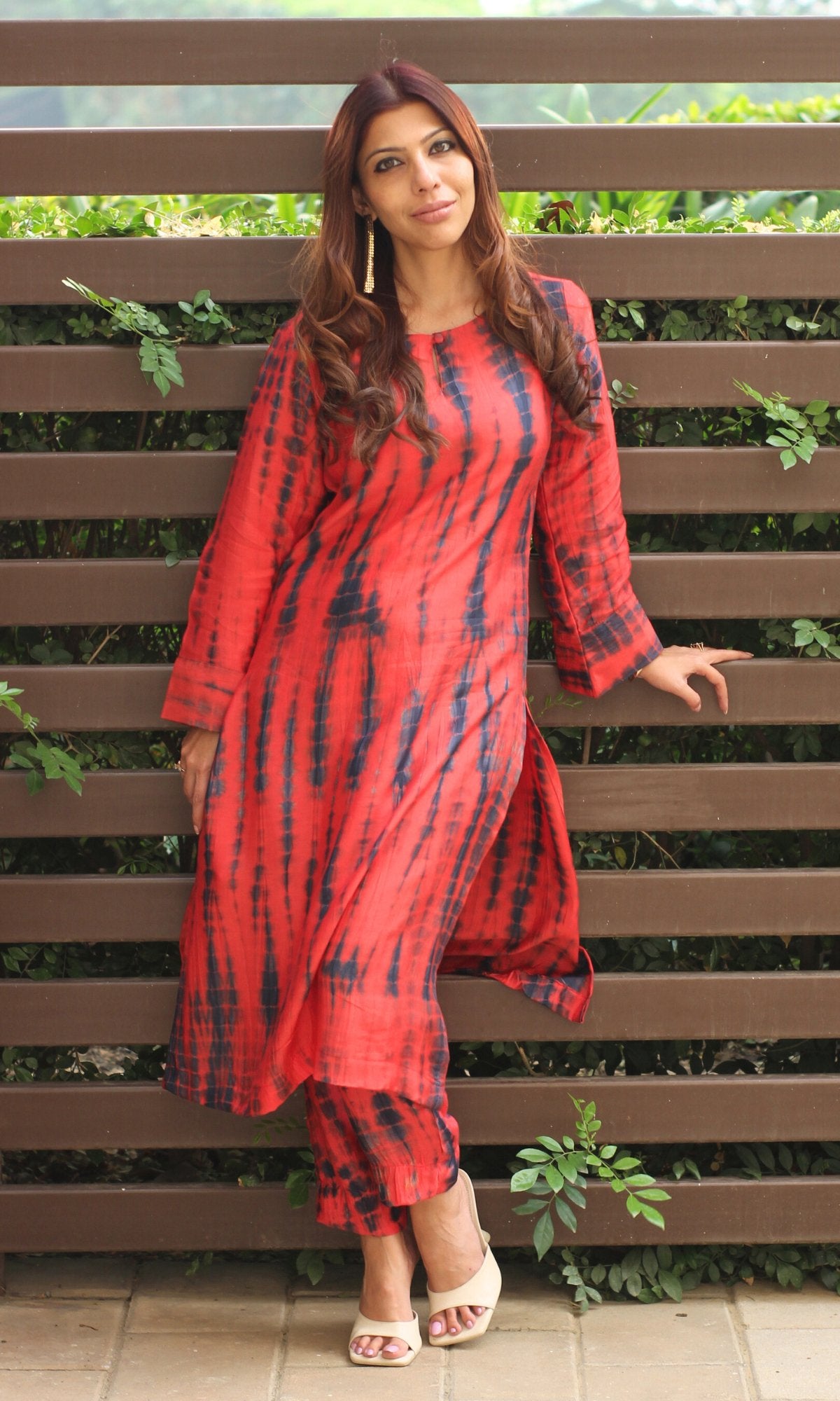 Modal Silk Coral Red Tie and Dye Coord Set - Baareeki