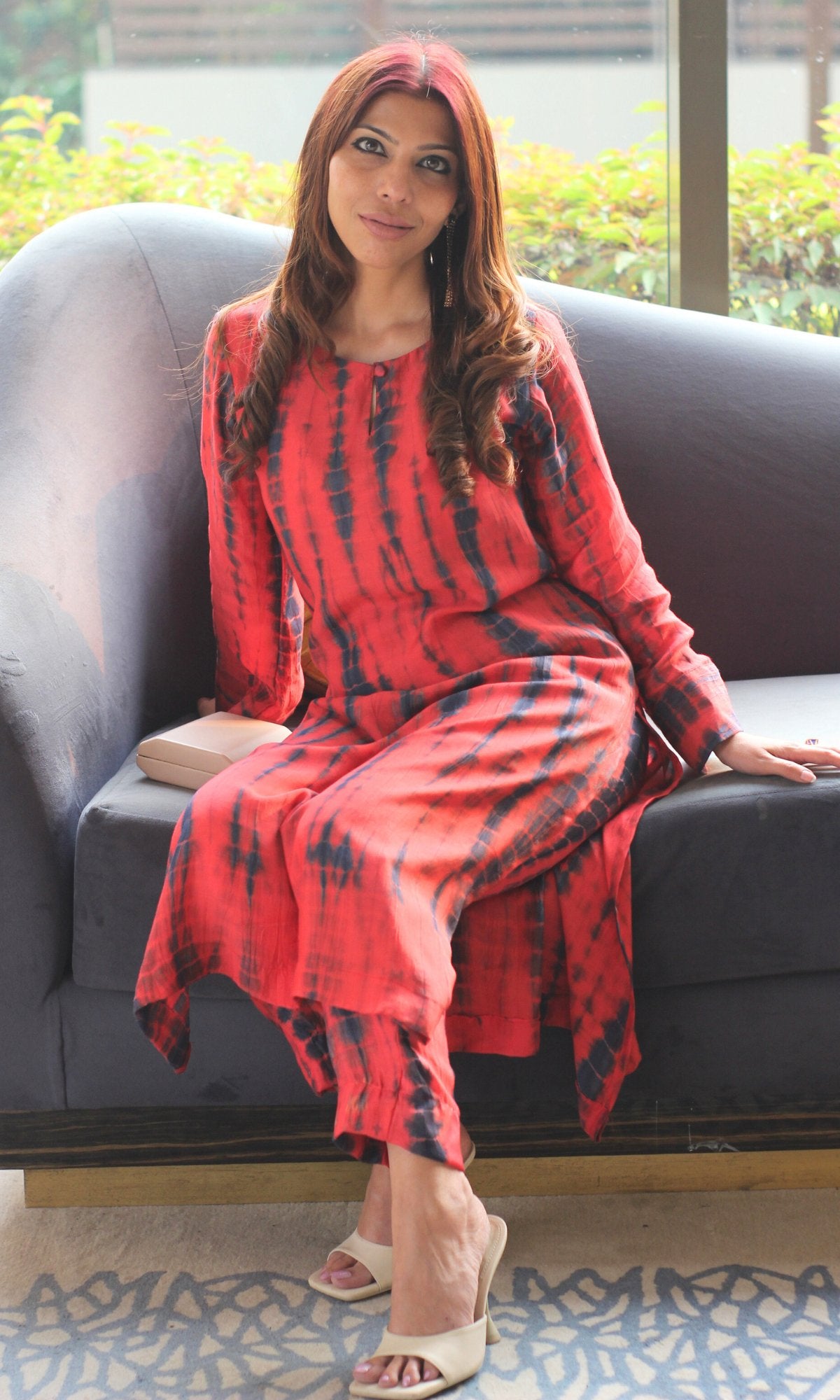 Modal Silk Coral Red Tie and Dye Coord Set - Baareeki